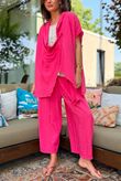 Sandbar Linen Blend Drape Front Cap Sleeve Gilet Watermelon